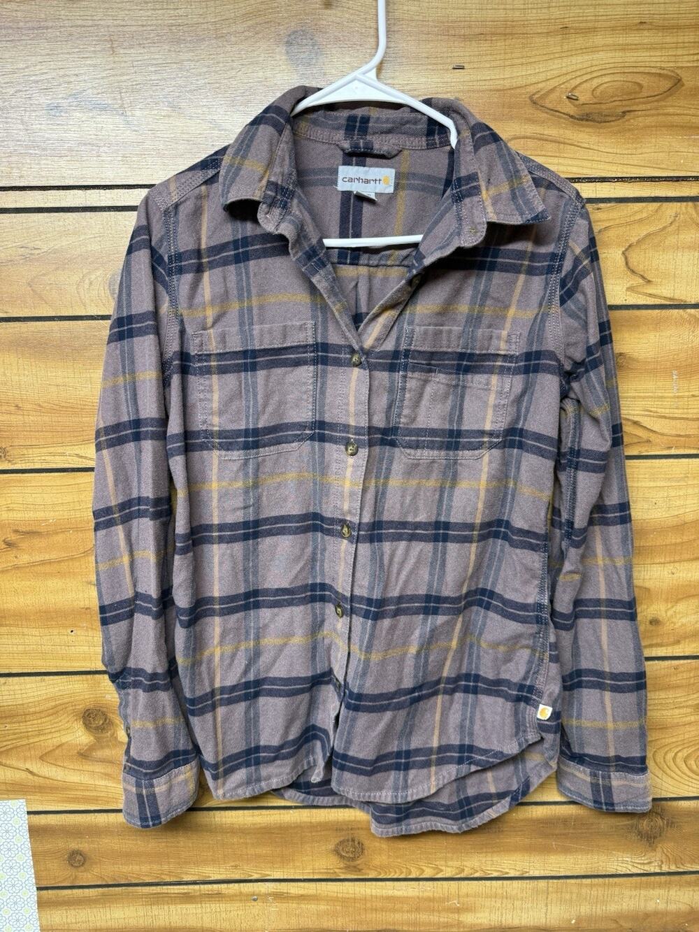 Carhartt Flannel Women’s Mauve Plaid Long Sleeve Shirt Size Small